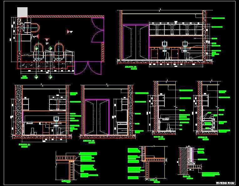 Office Room Layout DWG- 3 Desks with Storage